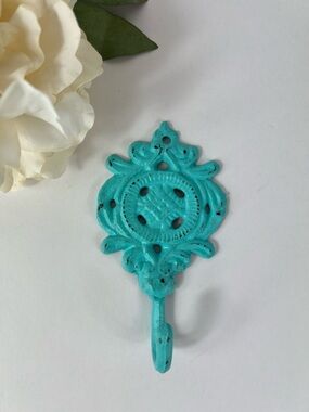 Teal Ornate Wall Hook - Decorative Home Accent Flower Wall Hook
